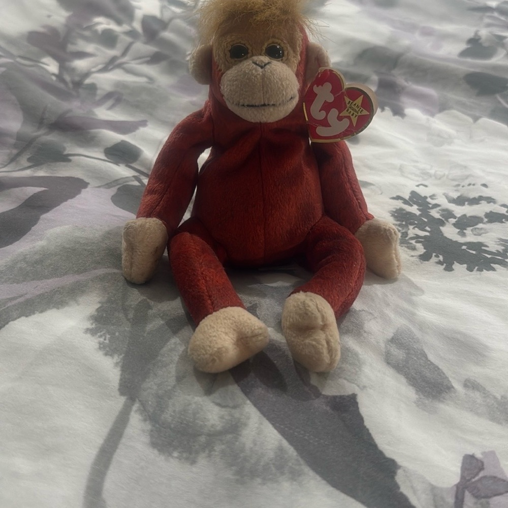 Ty Red and Cream Stuffed Monkey Toy